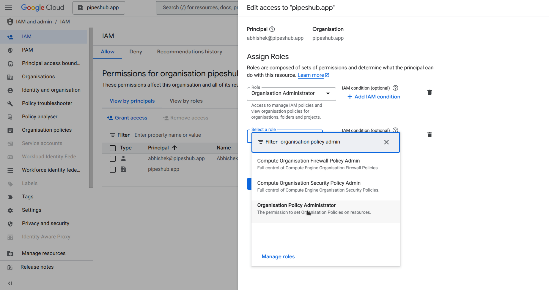 Add Organisation Policy Administrator