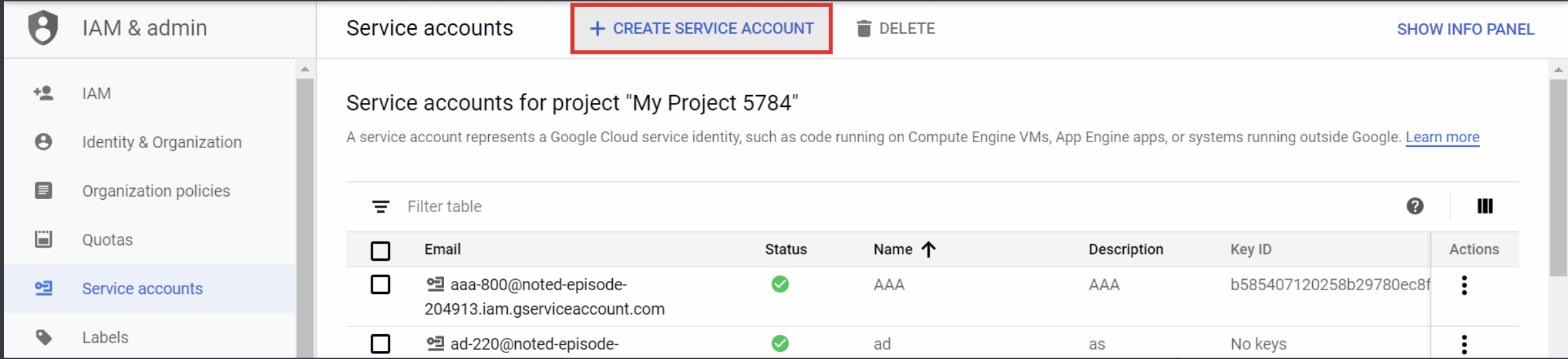 Create Service Account