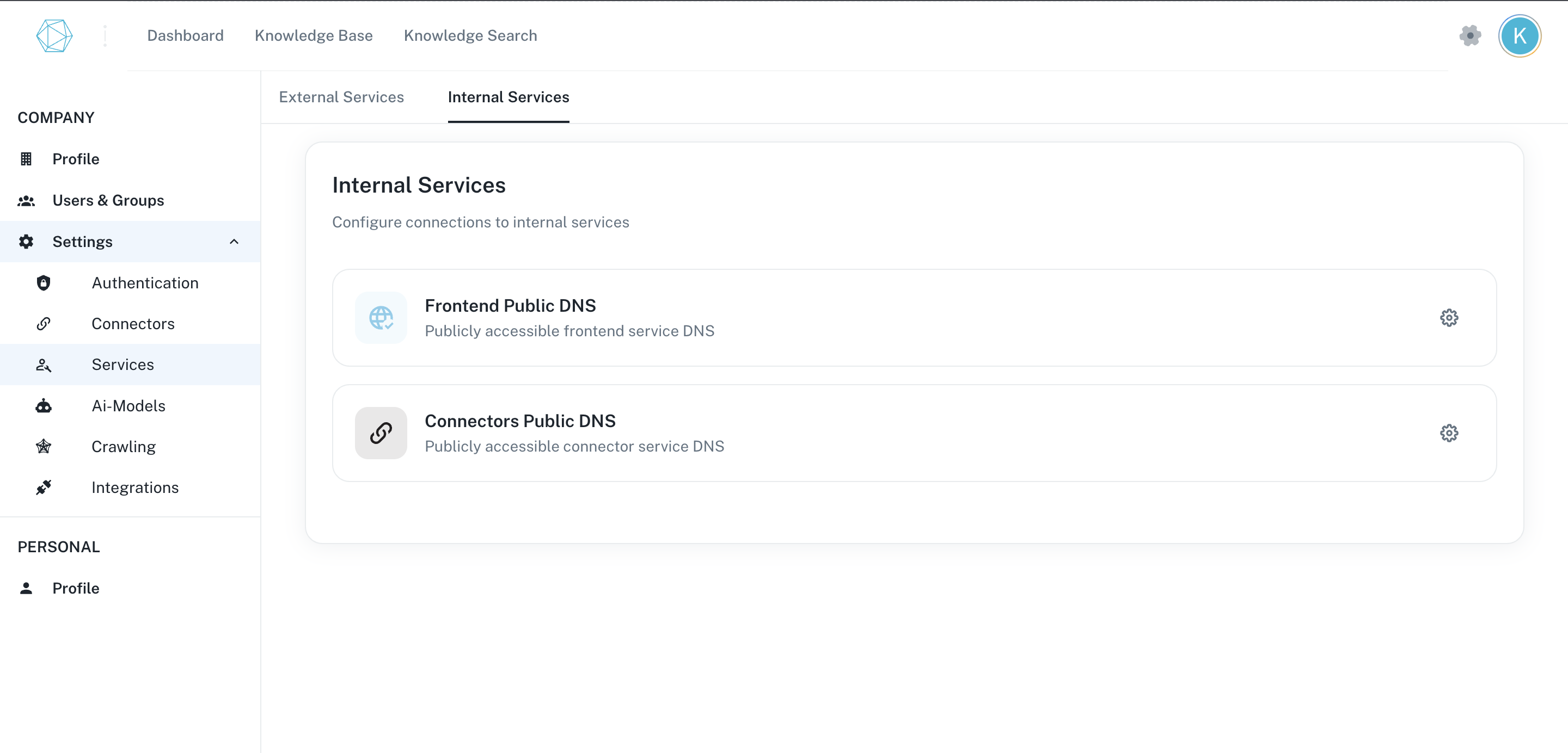 Internal Services Configuration