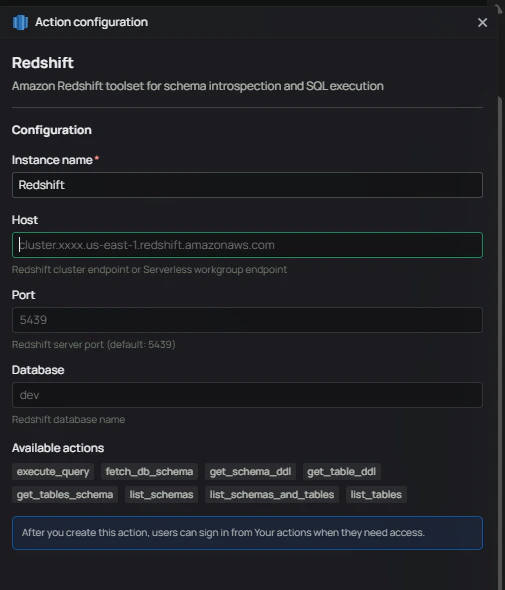 Redshift setup card