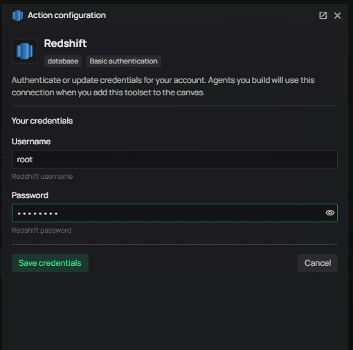 Authenticate Redshift with user username and password