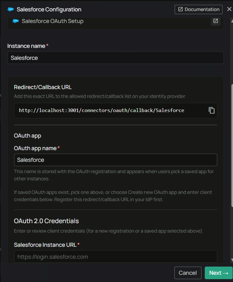 PipesHub Salesforce Configuration β Redirect/Callback URL and OAuth credentials