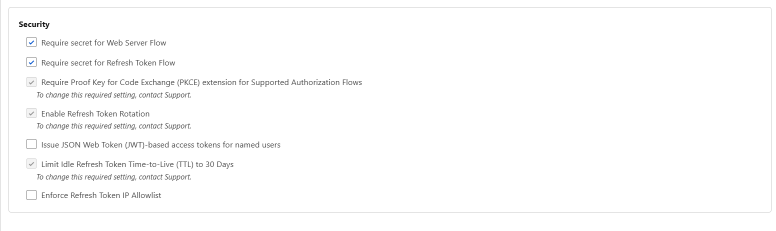External Client App — Security settings