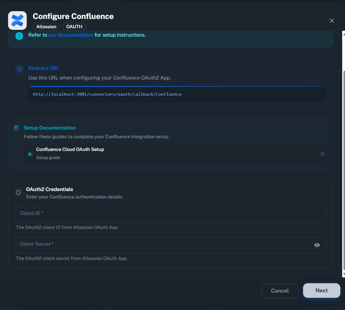 Enter OAuth Credentials in PipesHub