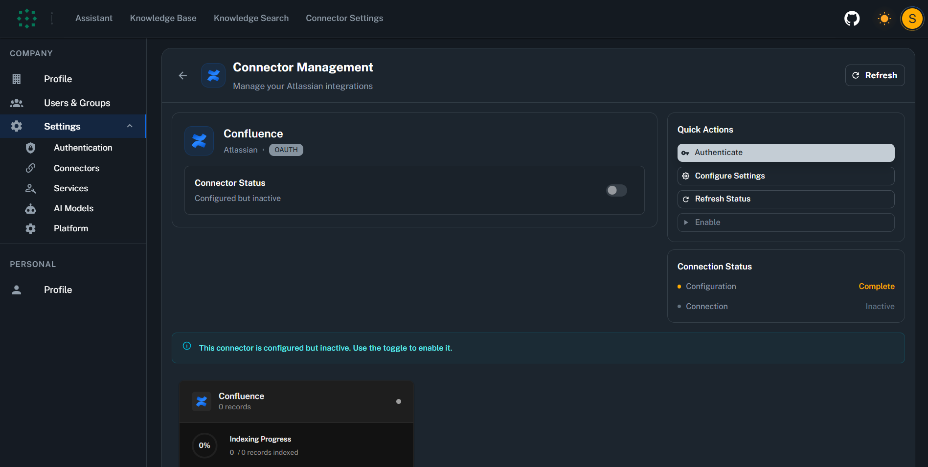 Connector Authenticated Status
