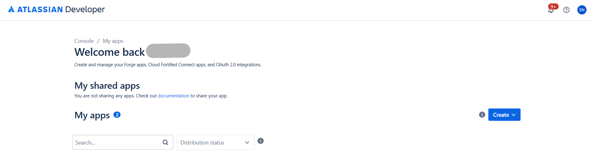 Atlassian Developer Console - My Apps