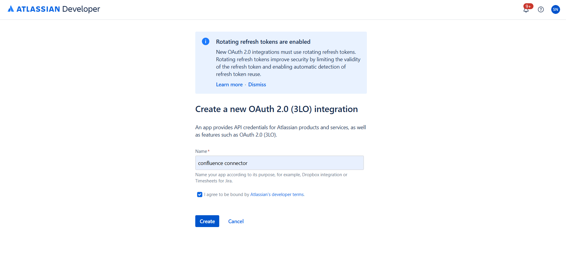 Create OAuth 2.0 Integration Form
