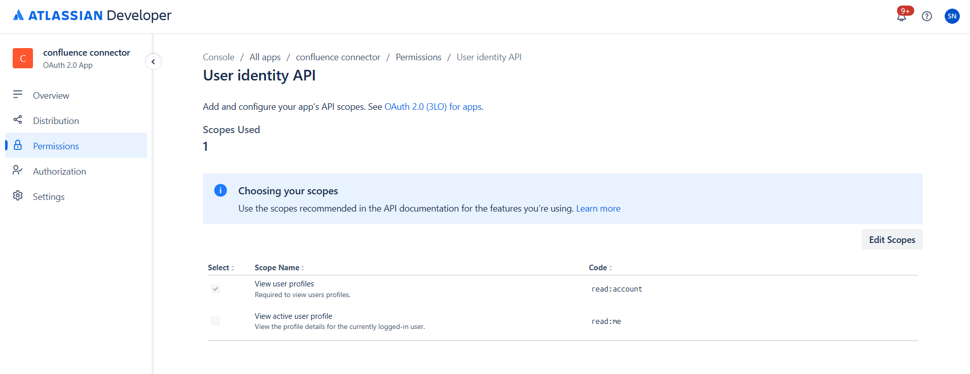User Identity API Scopes
