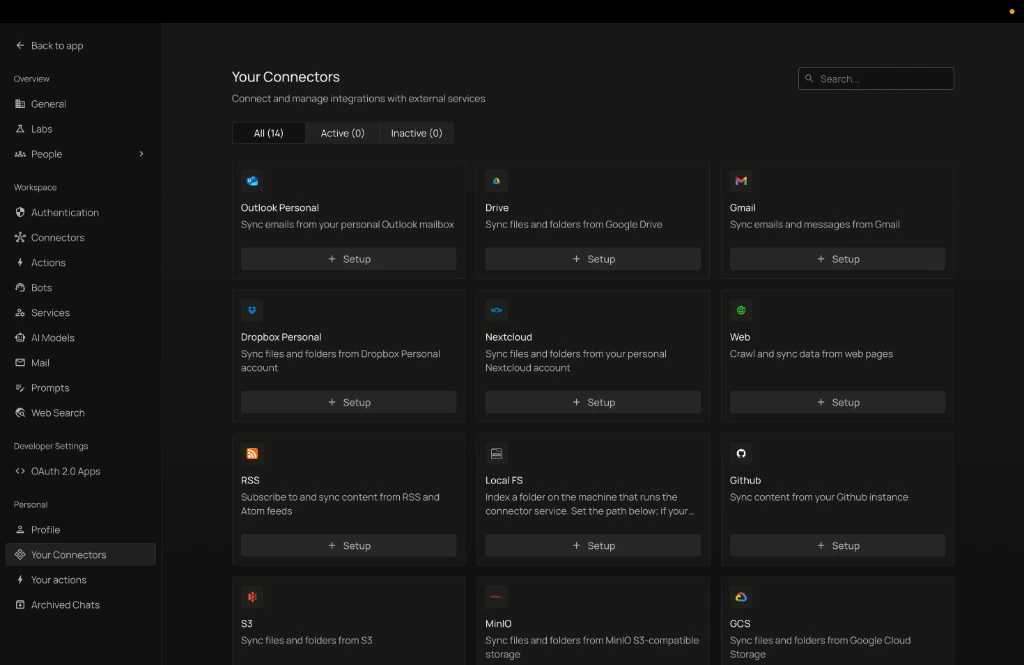 Your Connectors catalog with Local FS and + Setup