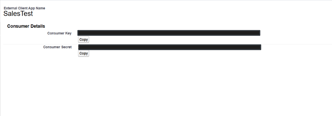 Consumer Details page showing Consumer Key and Consumer Secret