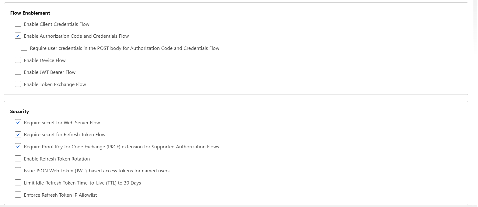 Flow Enablement and Security settings