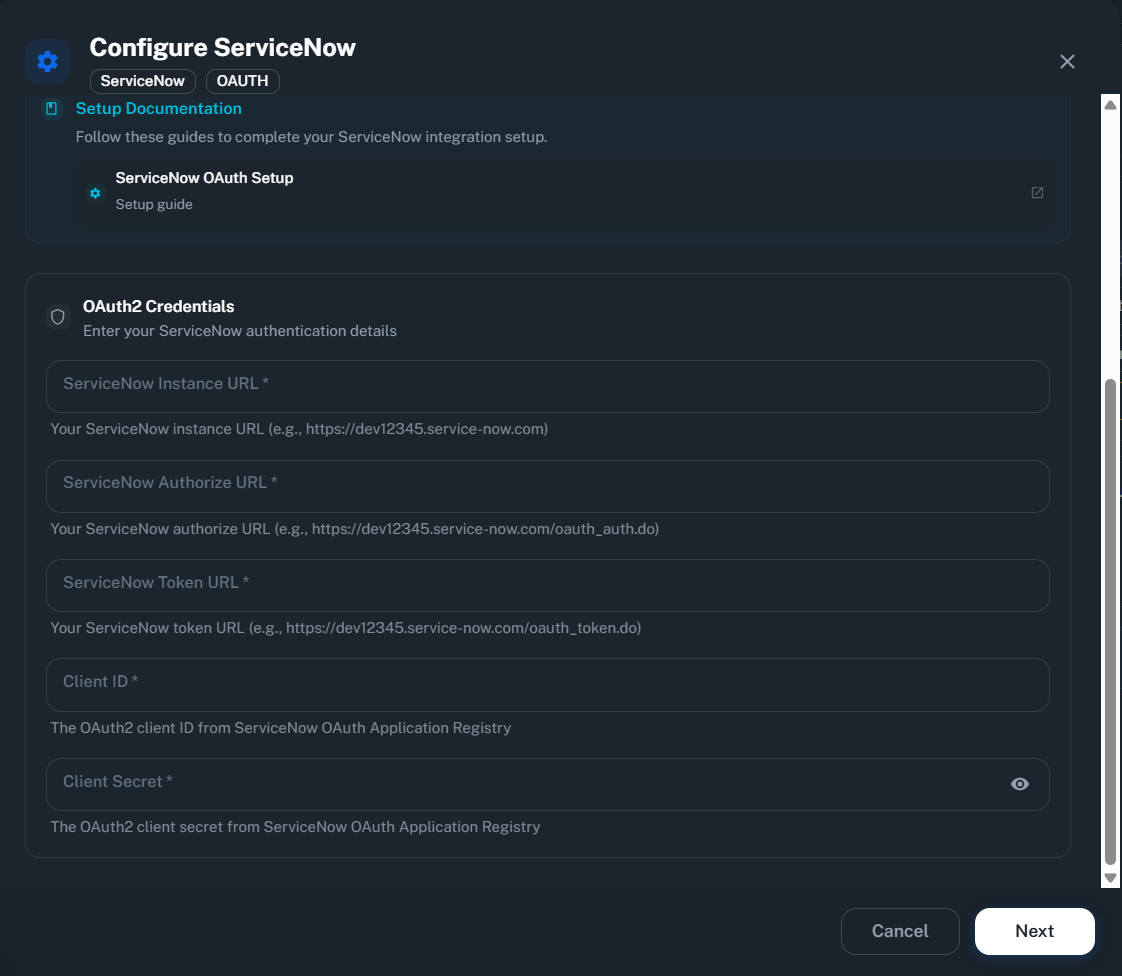 PipesHub ServiceNow configuration