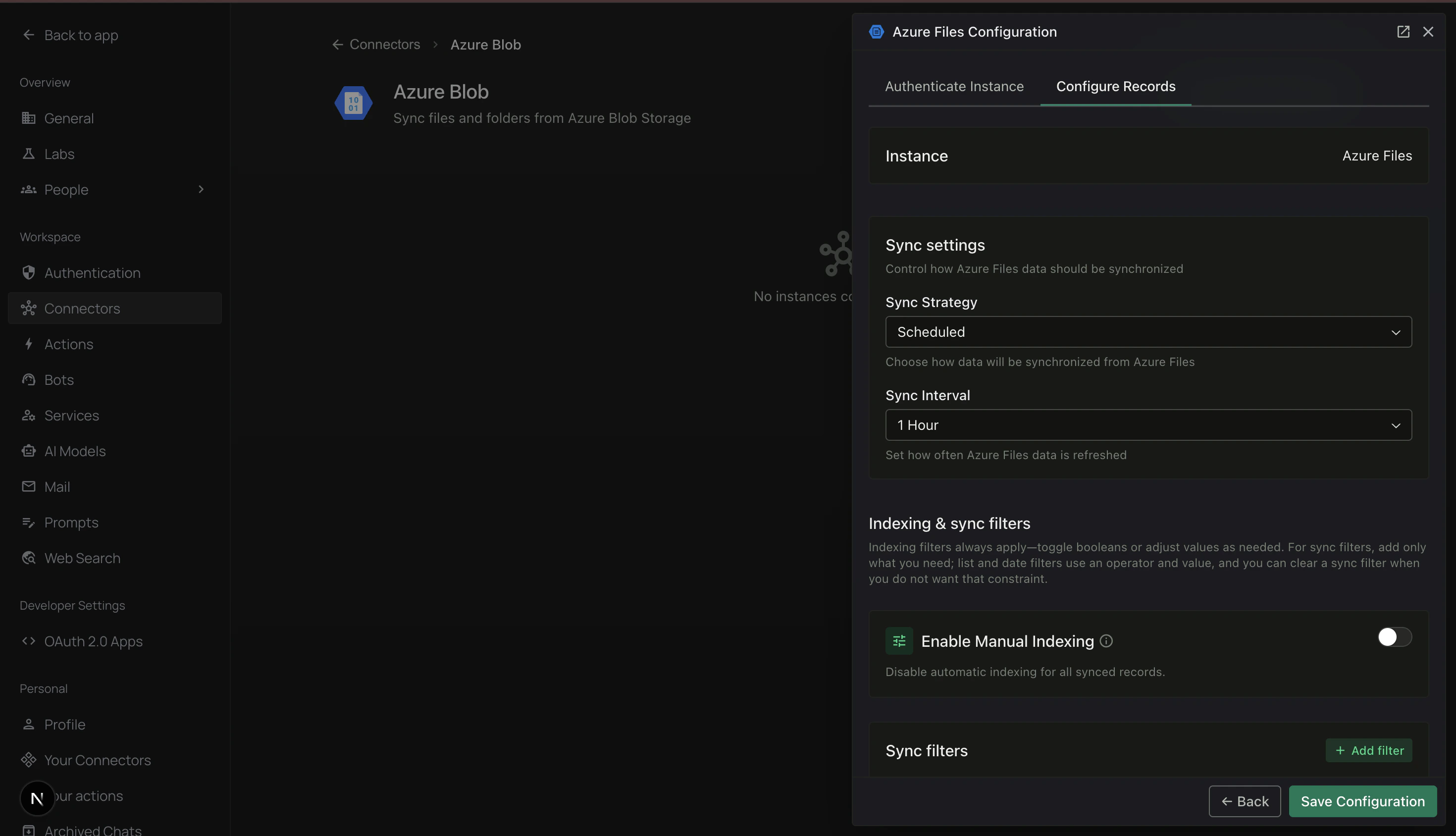Configure Records tab with Sync settings
