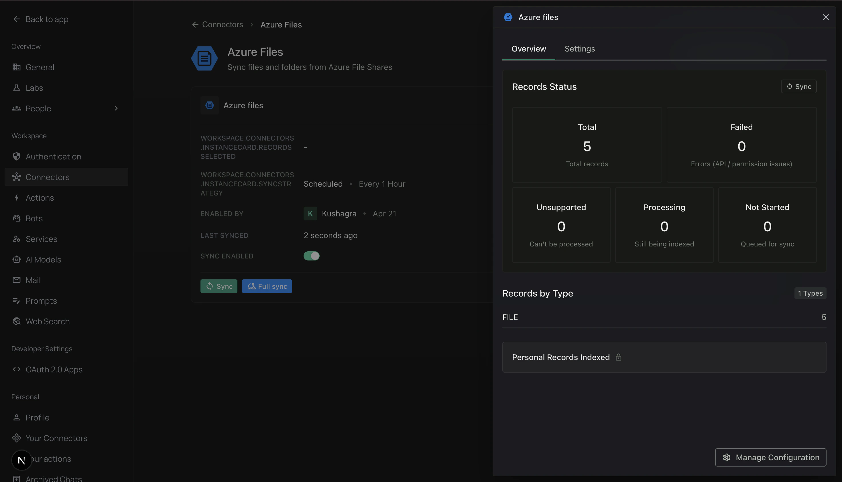 Overview panel with Records Status tiles