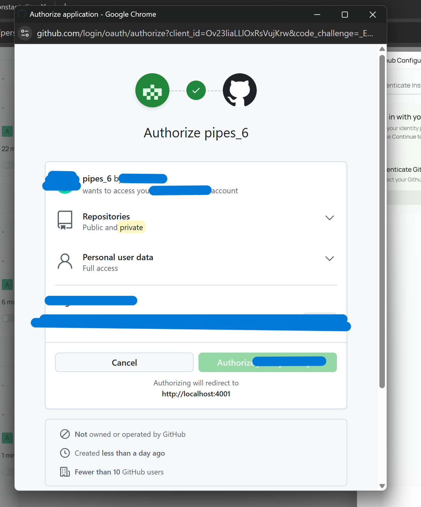 GitHub permissions page