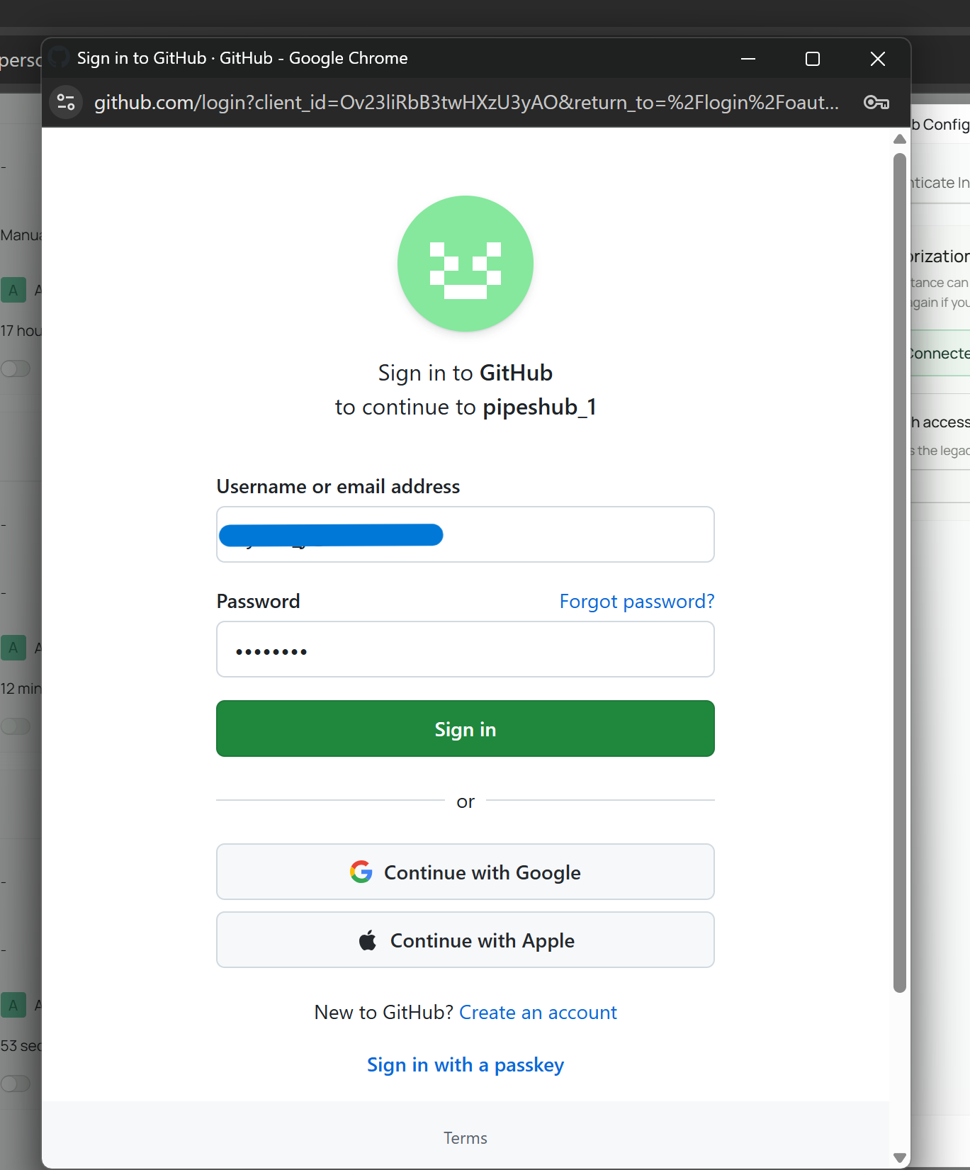 GitHub sign-in redirect
