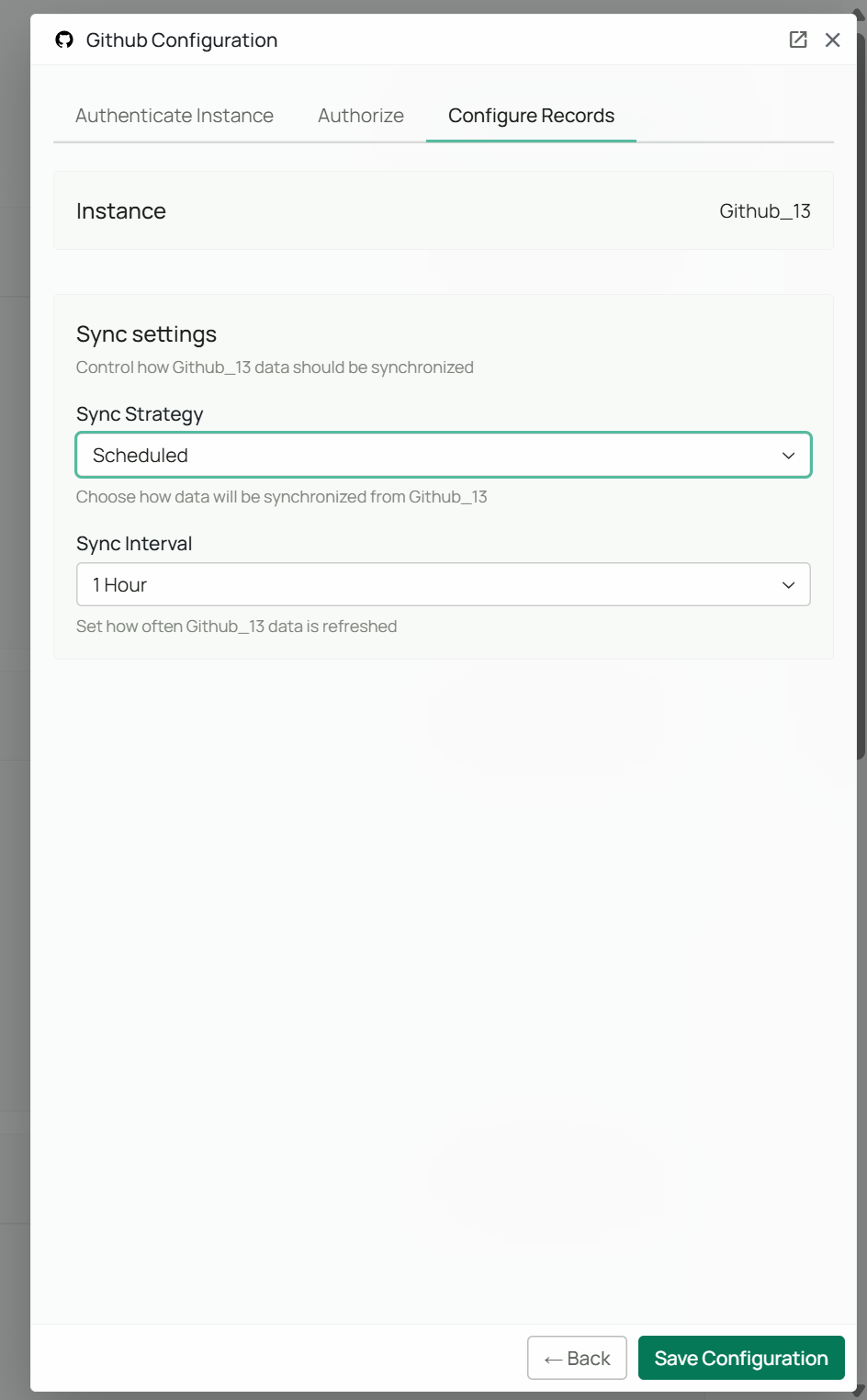 Sync settings GitHub Connector