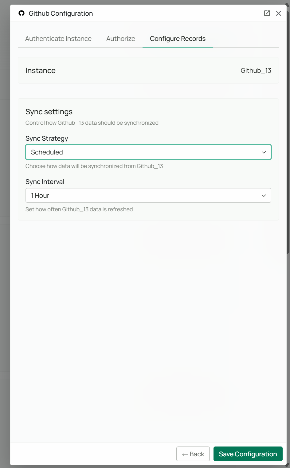 Sync settings GitHub Connector