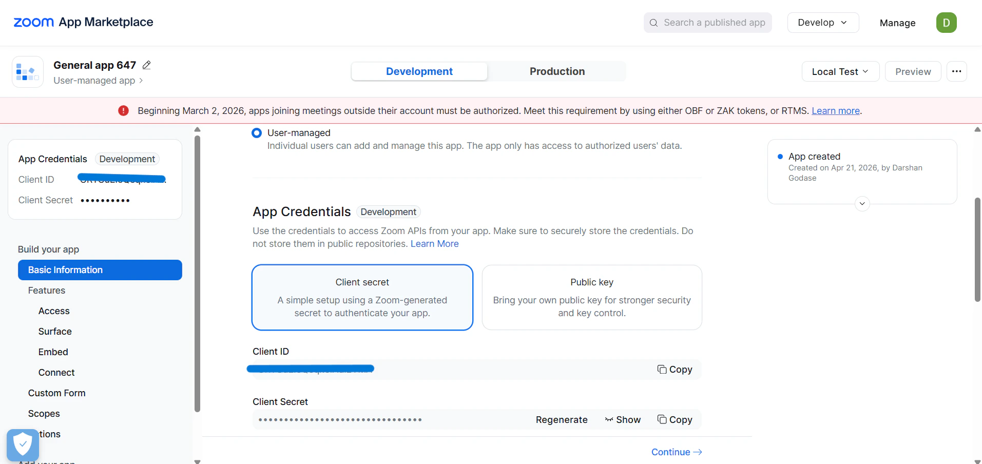 Copy Zoom Client ID and Client Secret