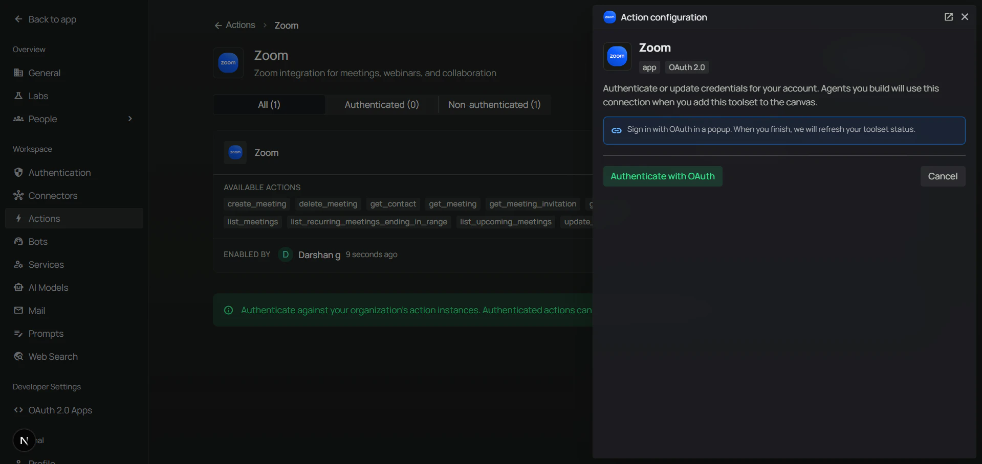 Authenticate Zoom toolset with OAuth