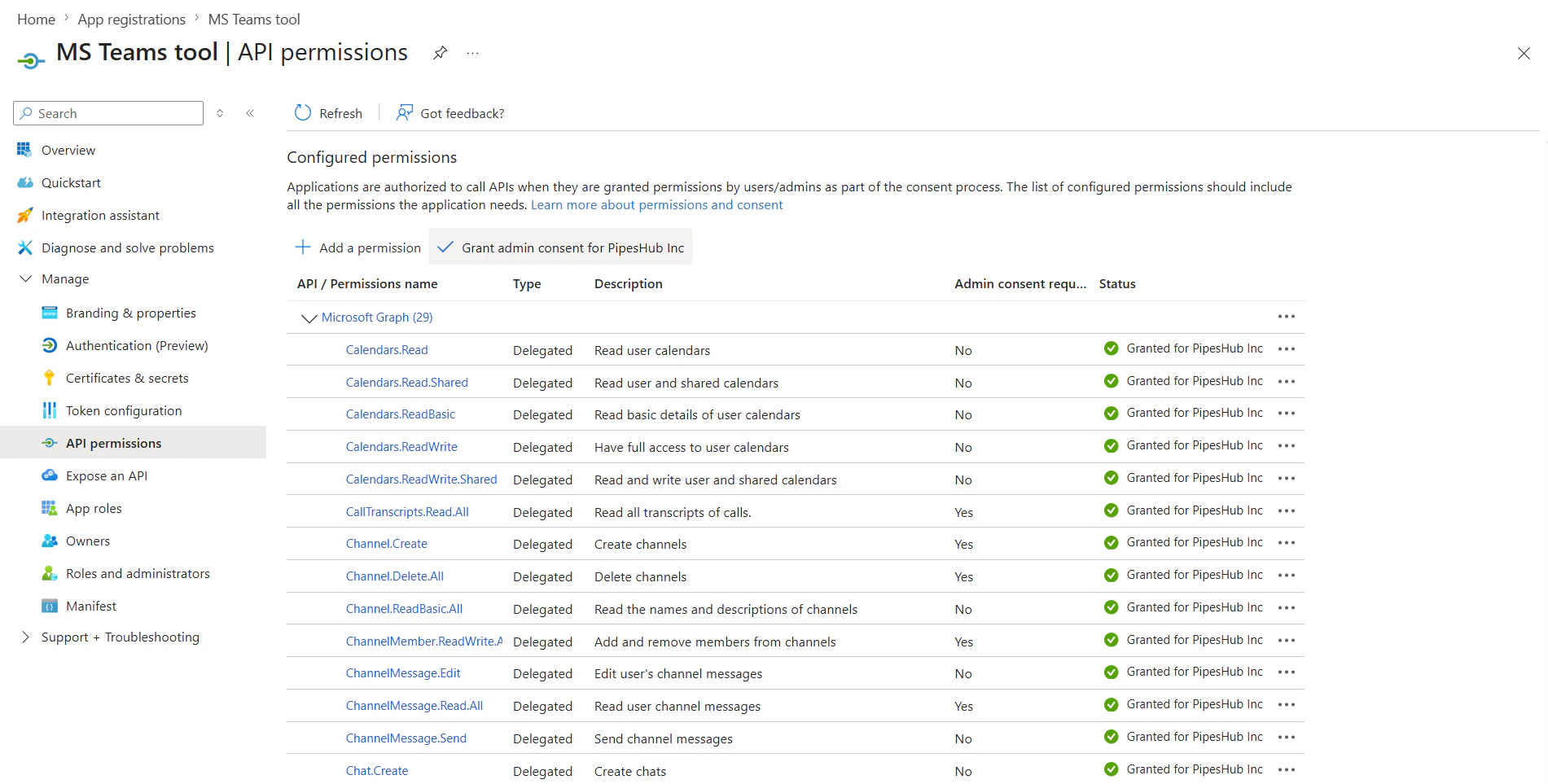 Grant admin consent for Microsoft Graph permissions