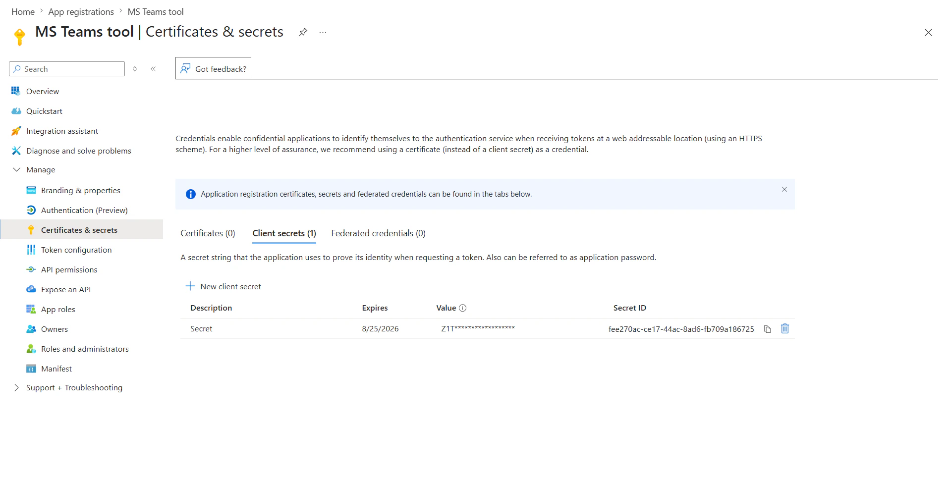 Create and copy client secret in Azure