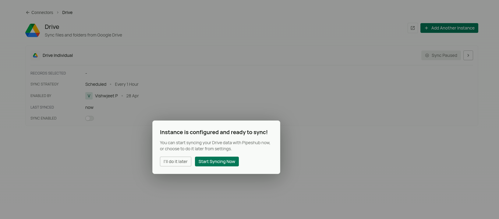 Google Drive connector sync status