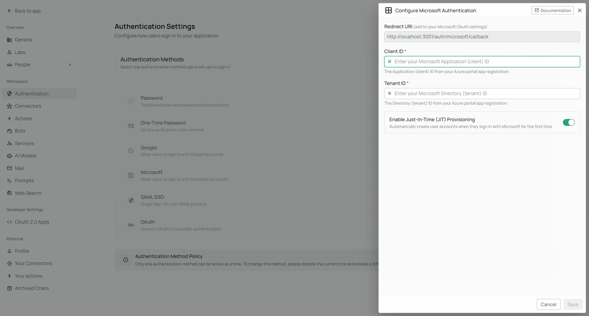 PipesHub Microsoft Configuration Dialog