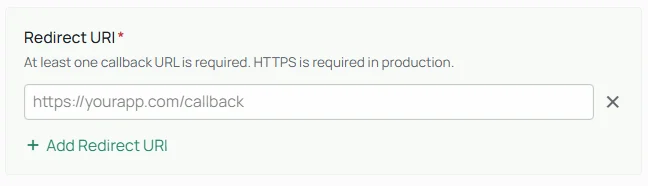 Redirect URI configuration section