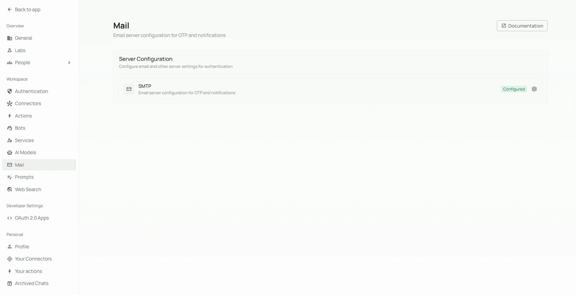 Smtp in Auth Settings page