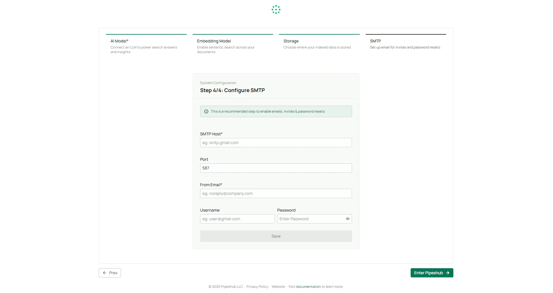 Smtp in Onboarding setup