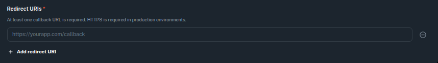 Redirect URI configuration section
