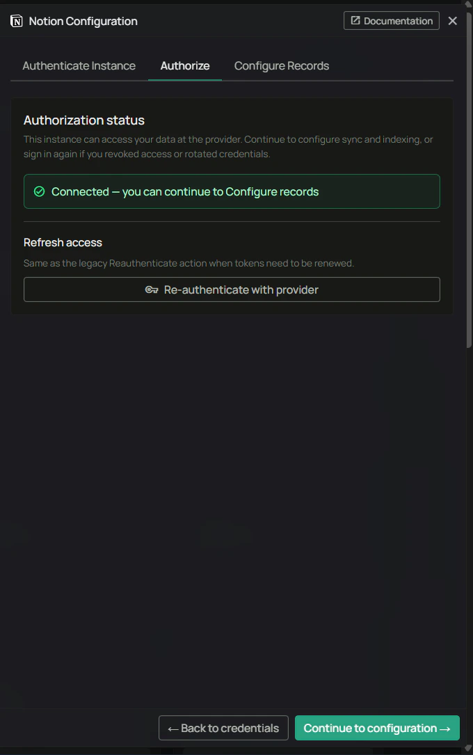 PipesHub Notion Configuration — Authorization success