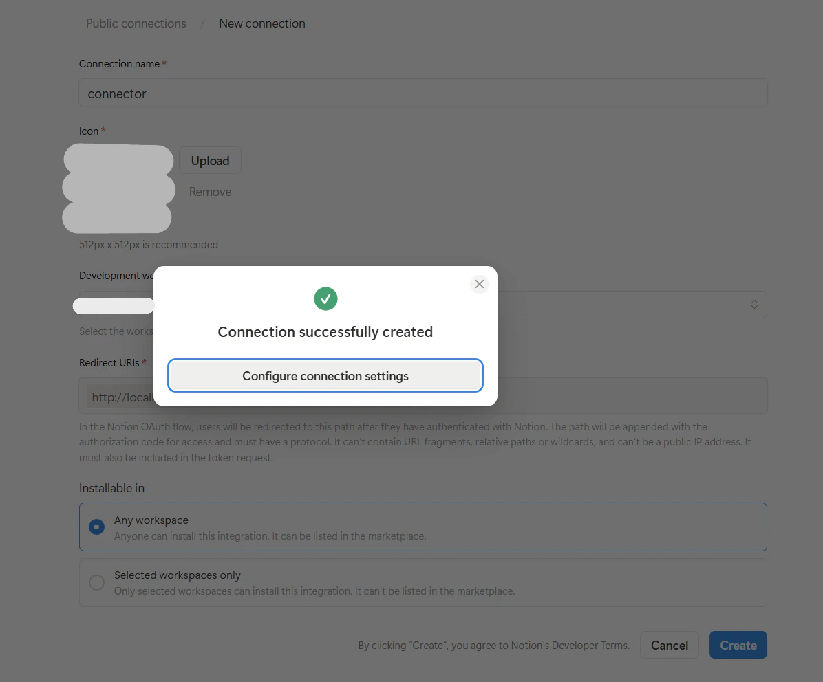 Notion — Connection successfully created