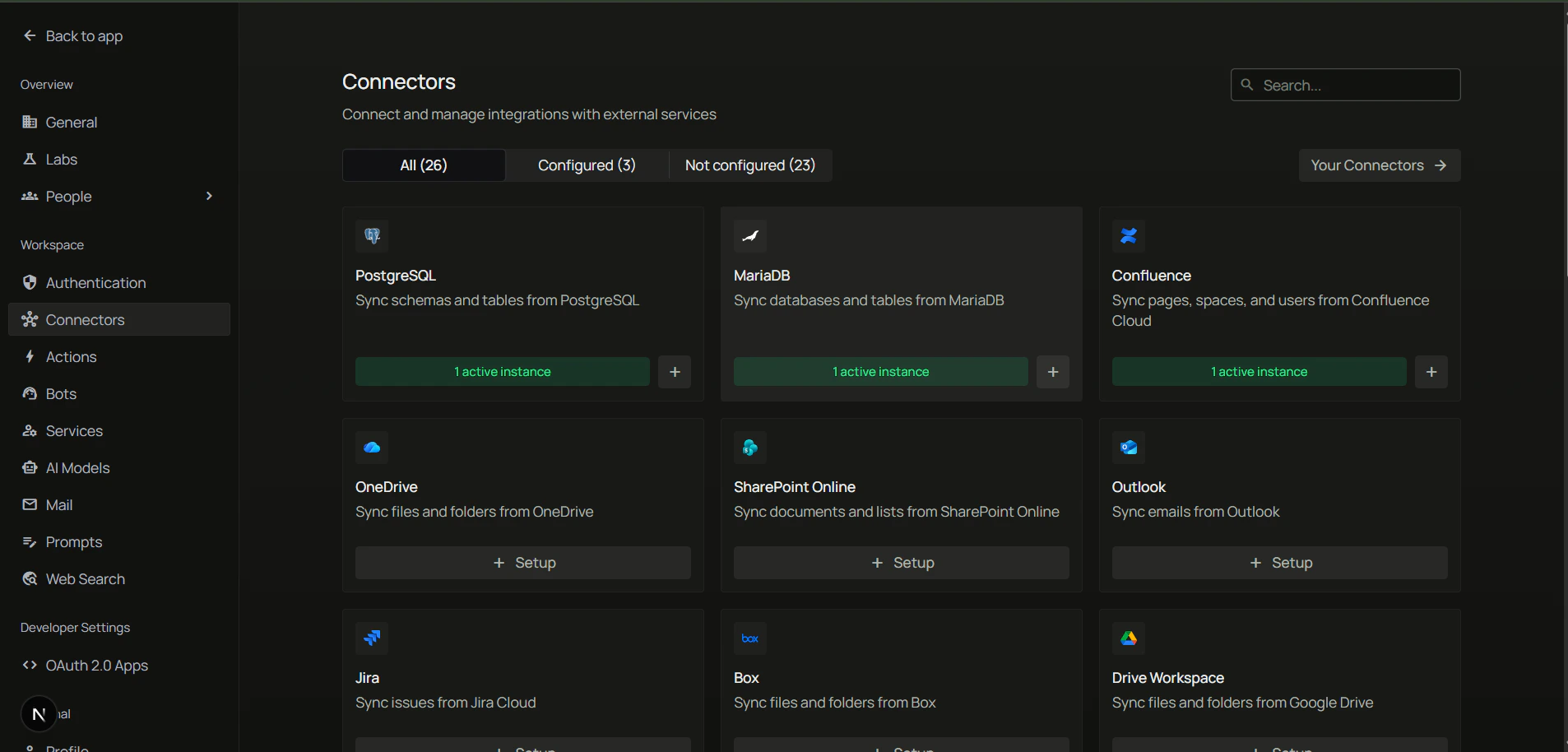 MariaDB connector card in Available connectors