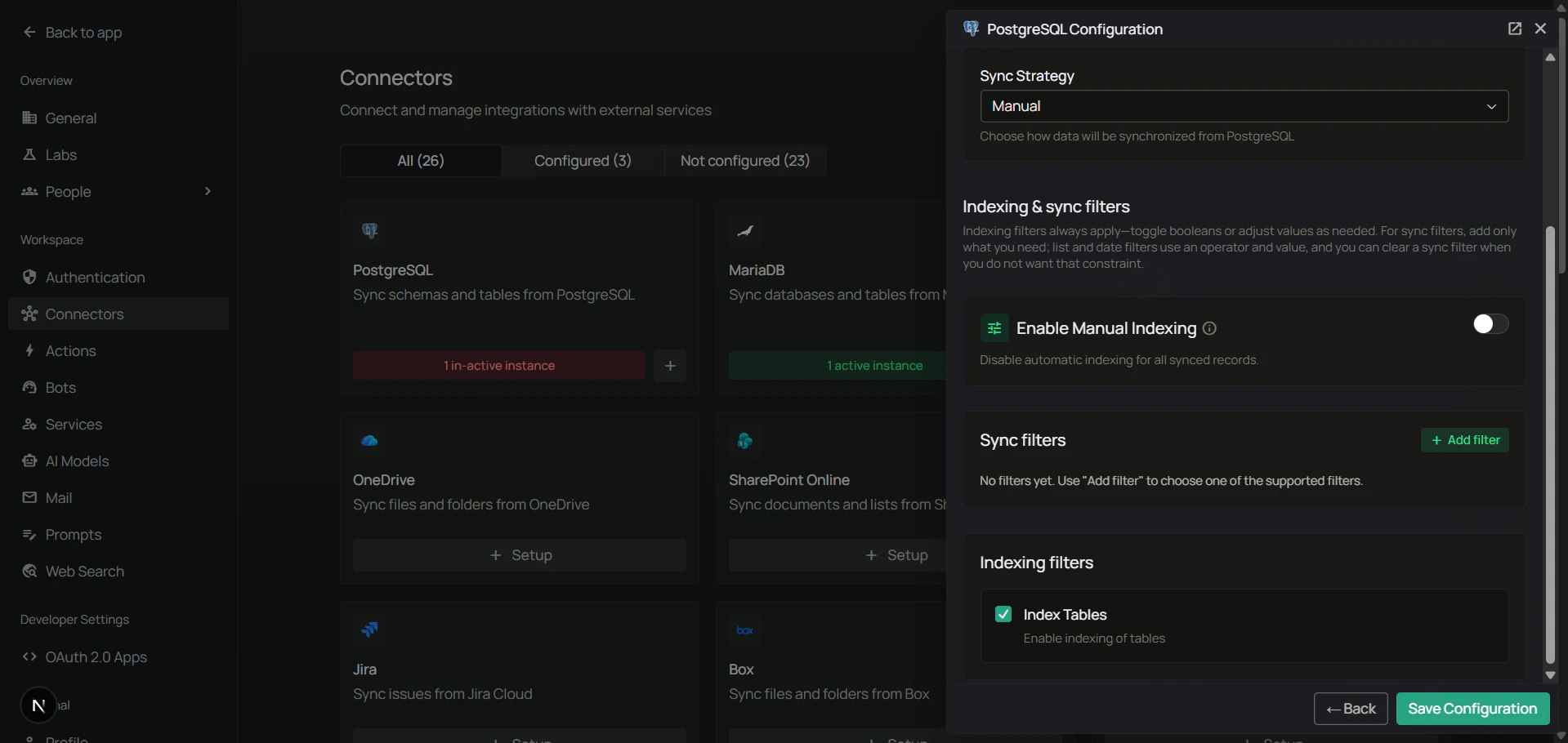 PostgreSQL sync settings