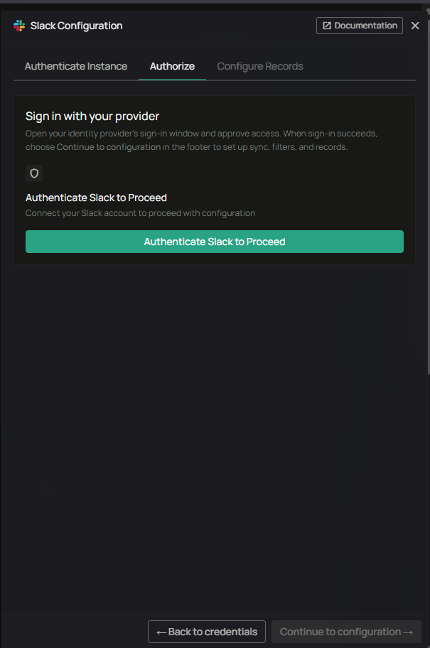 PipesHub — Slack Configuration Authorize tab