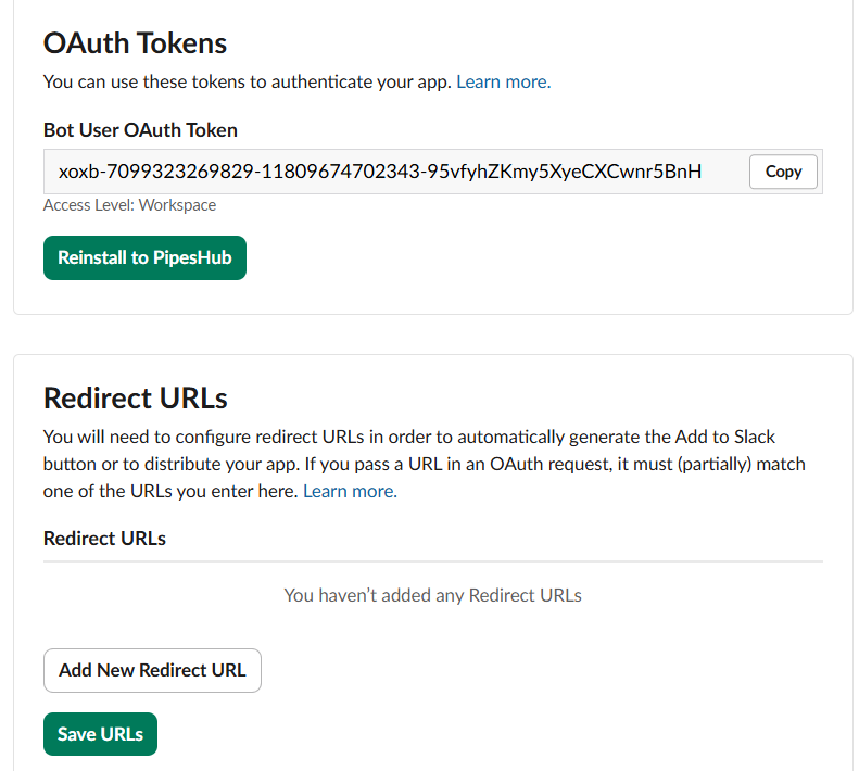 Slack — Bot User OAuth Token under OAuth Tokens