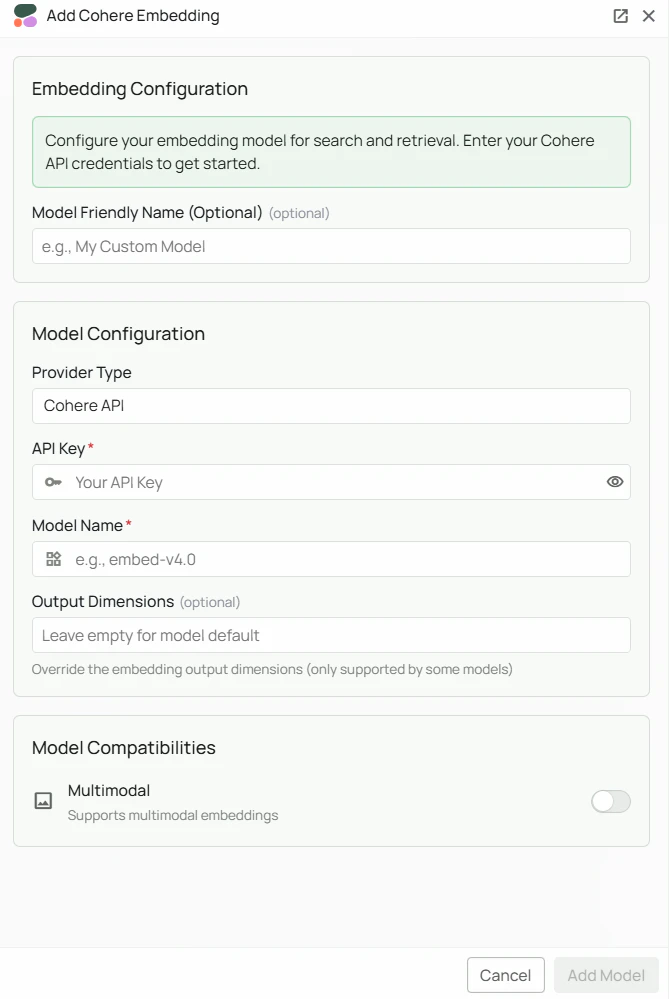Cohere Embeddings Configuration Interface