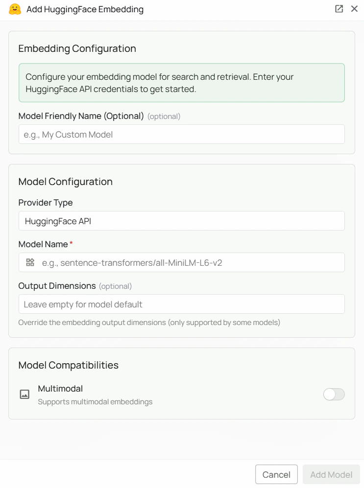 HuggingFace Embeddings Configuration Interface