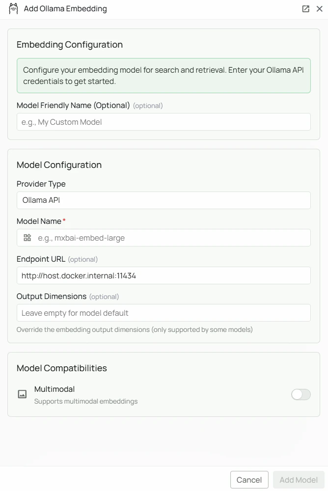 Ollama Embeddings Configuration Interface