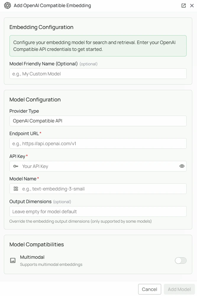 OpenAI Compatible Embeddings Configuration Interface