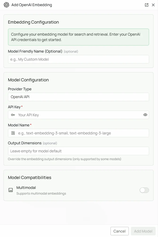 OpenAI Embeddings Configuration Interface
