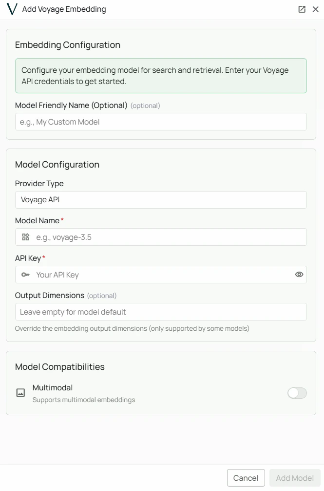 Voyage AI Embeddings Configuration Interface
