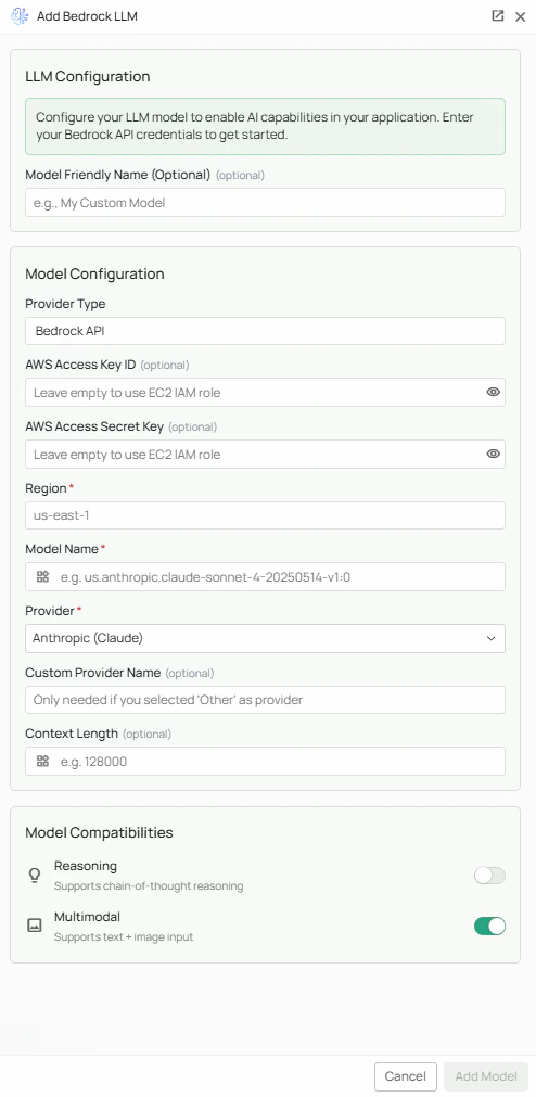 AWS Bedrock Configuration Interface