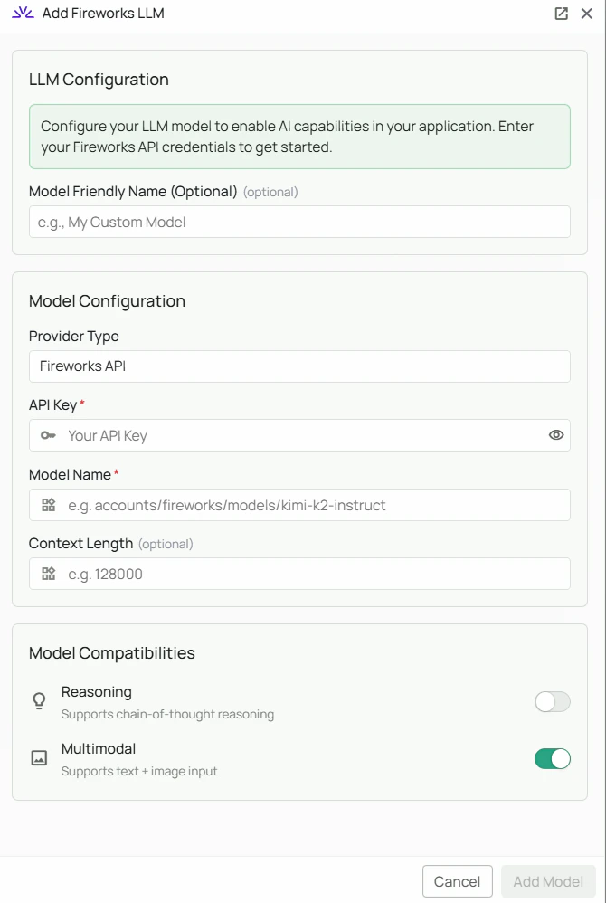 Fireworks AI Configuration Interface