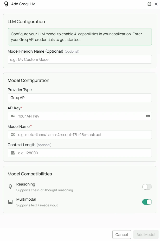 Groq Configuration Interface