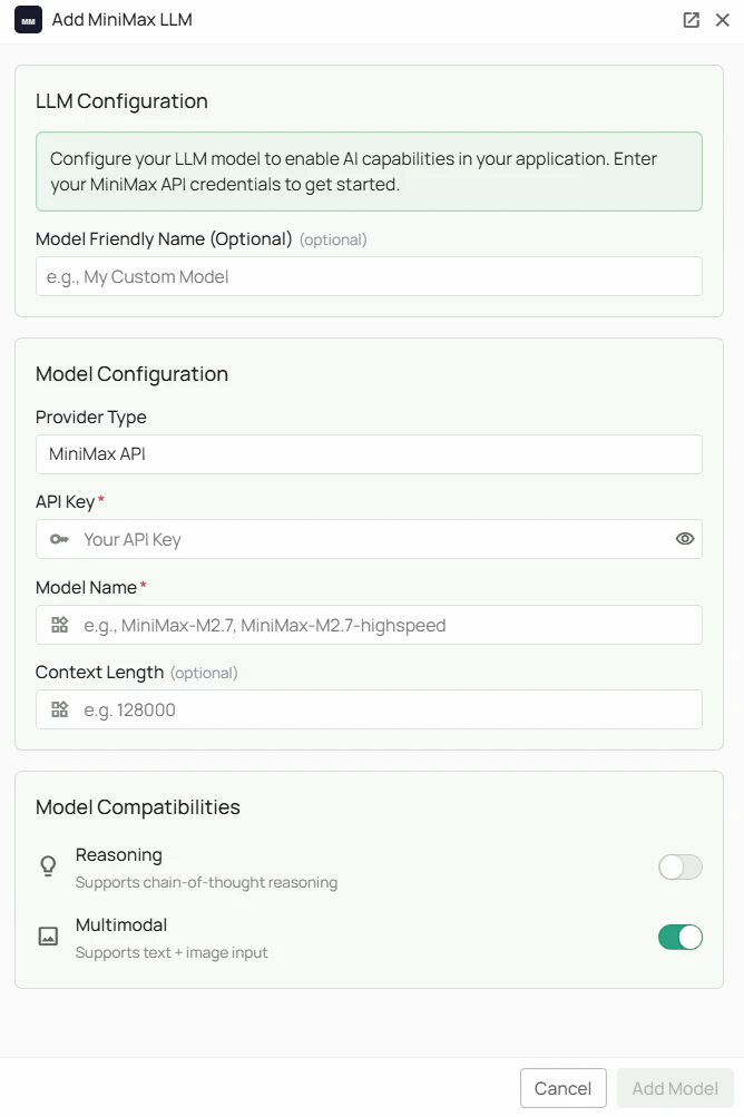 MiniMax Configuration Interface