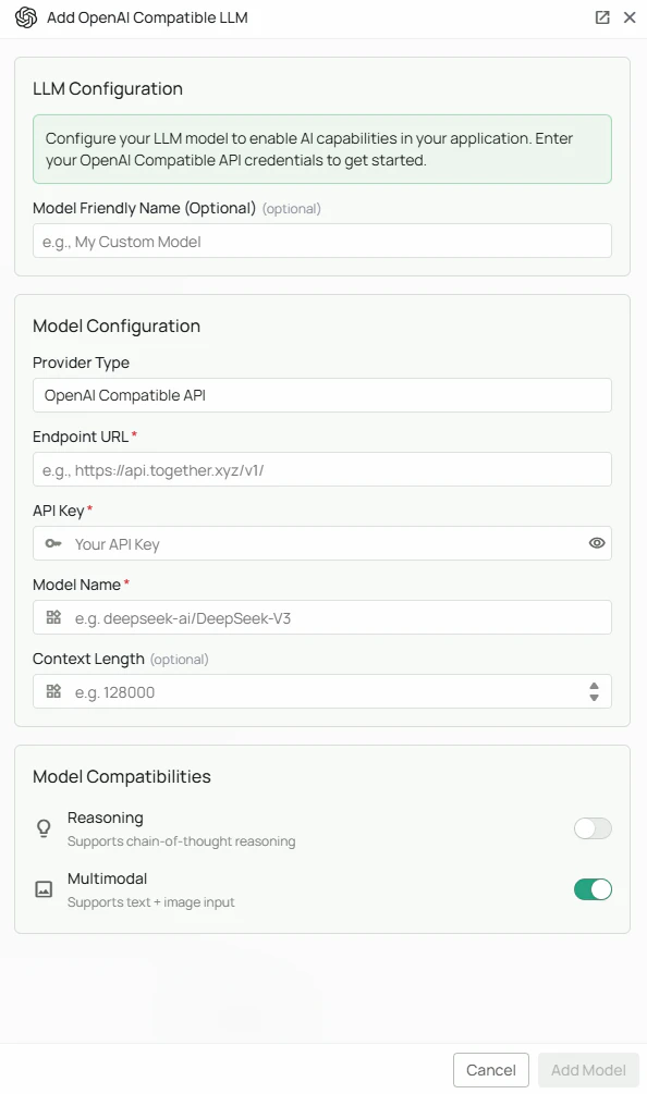 OpenAI Compatible Configuration Interface