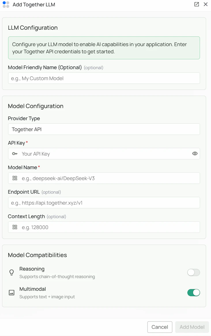 Together AI Configuration Interface